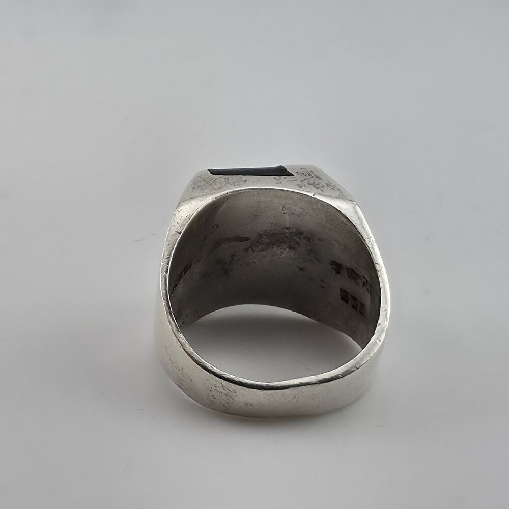 Vintage Mexico 925 Sterling Silver Black Onyx Signet Ring Size 9.5 17.4g Mens - Picture 5 of 15